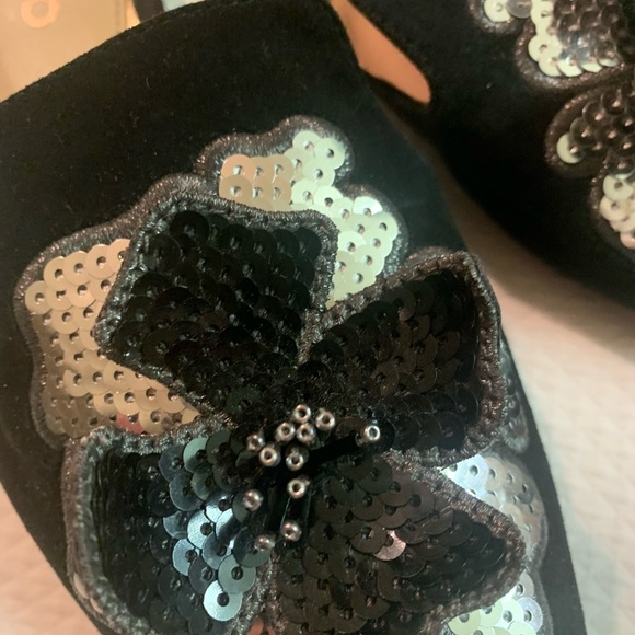Mimco Black & Silver Epoque Flats Shoes Sz6 Flower Crystals motif stunning🤎 - Picture 2 of 10